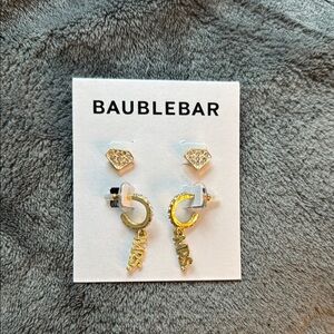 NWT BaubleBar Gold Mrs and Diamond Earrings